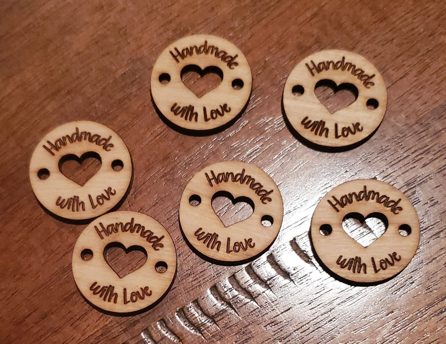 Engraved Wood Buttons – Handmade Tags for Sewing & Crafts (Set of 12)
