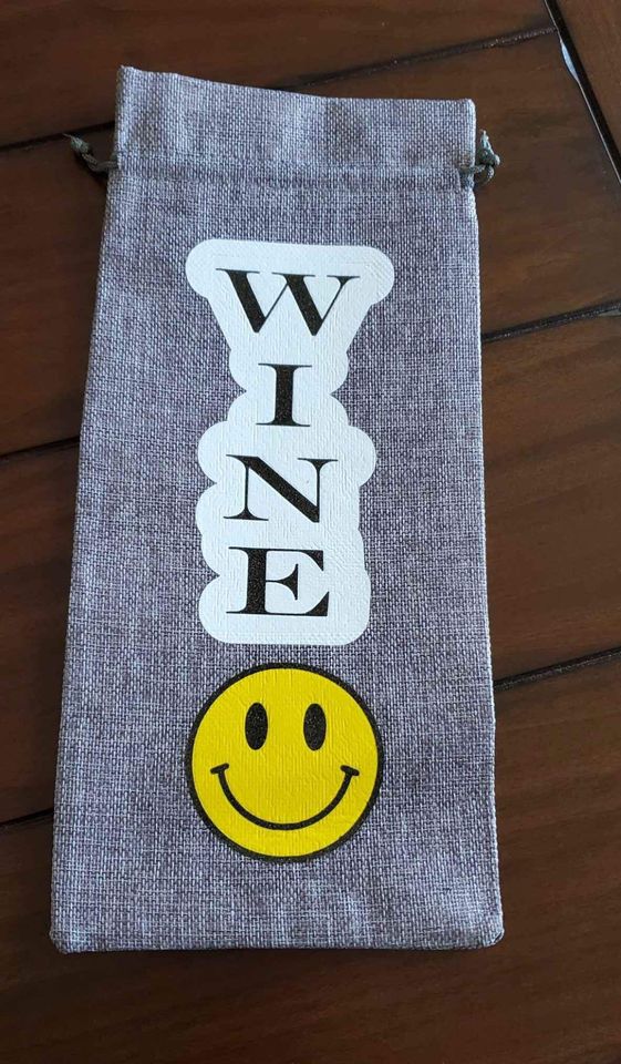 Wine Gift Bag – Gray Burlap with Heat Transfer Vinyl