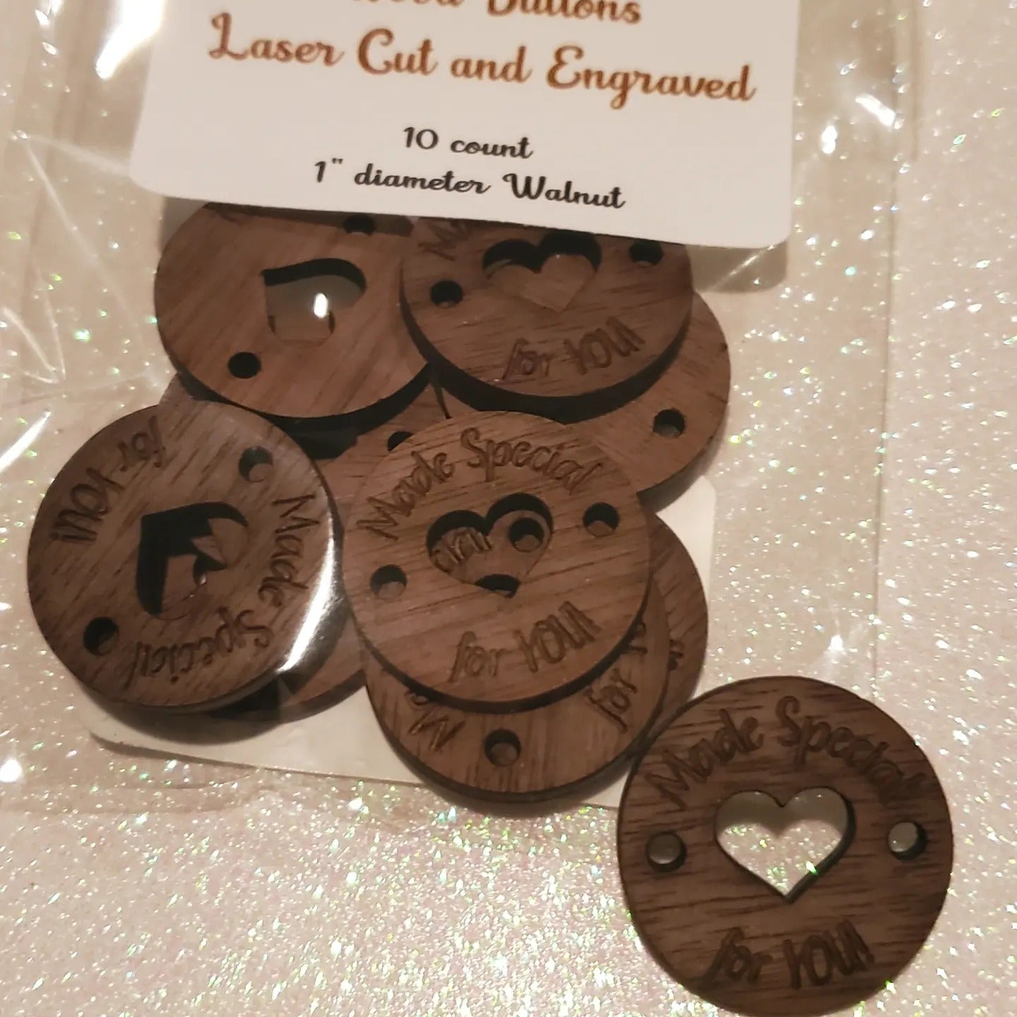 Engraved Wood Buttons – Handmade Tags for Sewing & Crafts (Set of 12)