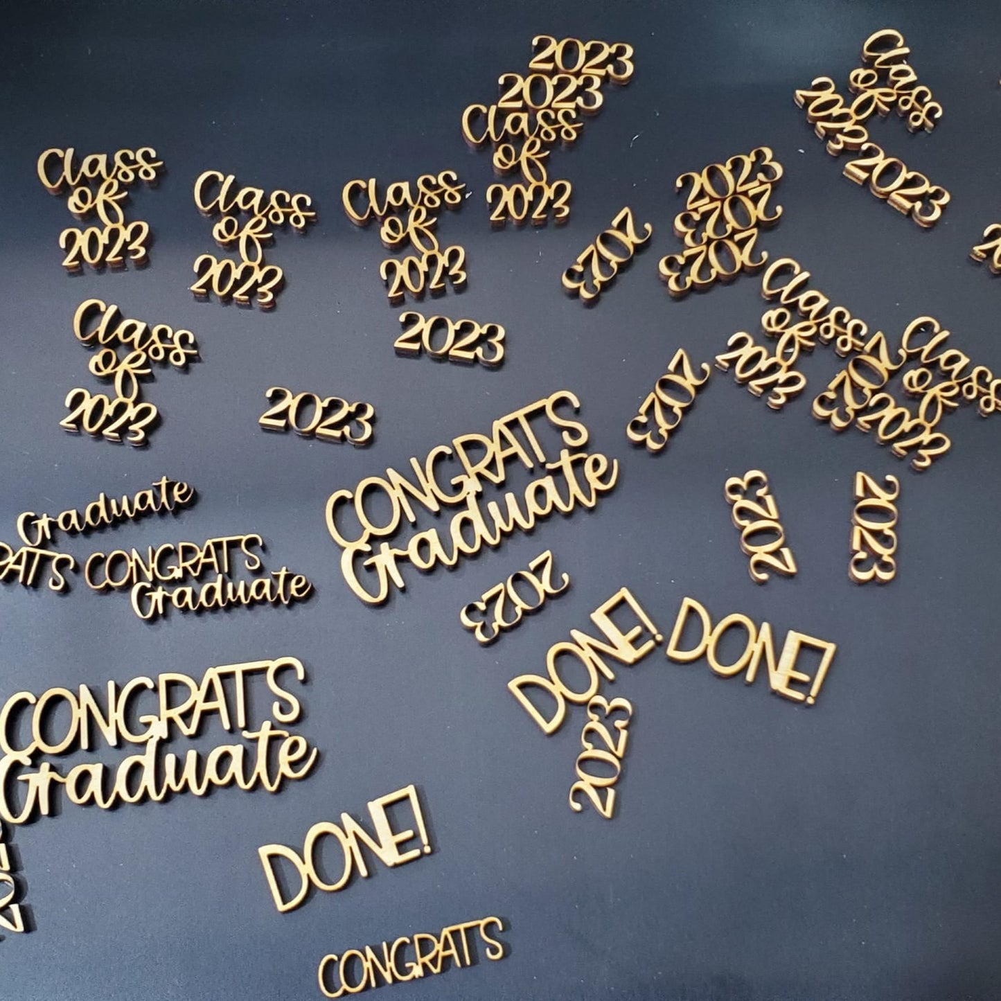 Graduation Confetti – Pre-Made Words, Laser Cut Wood Table Scatter