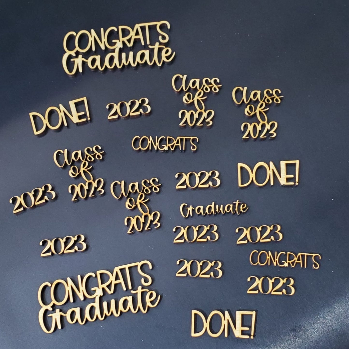 Graduation Confetti – Pre-Made Words, Laser Cut Wood Table Scatter