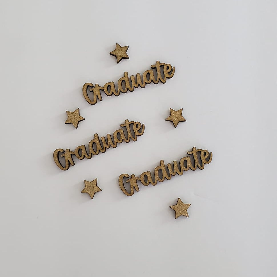 Graduation Confetti – Pre-Made Words, Laser Cut Wood Table Scatter