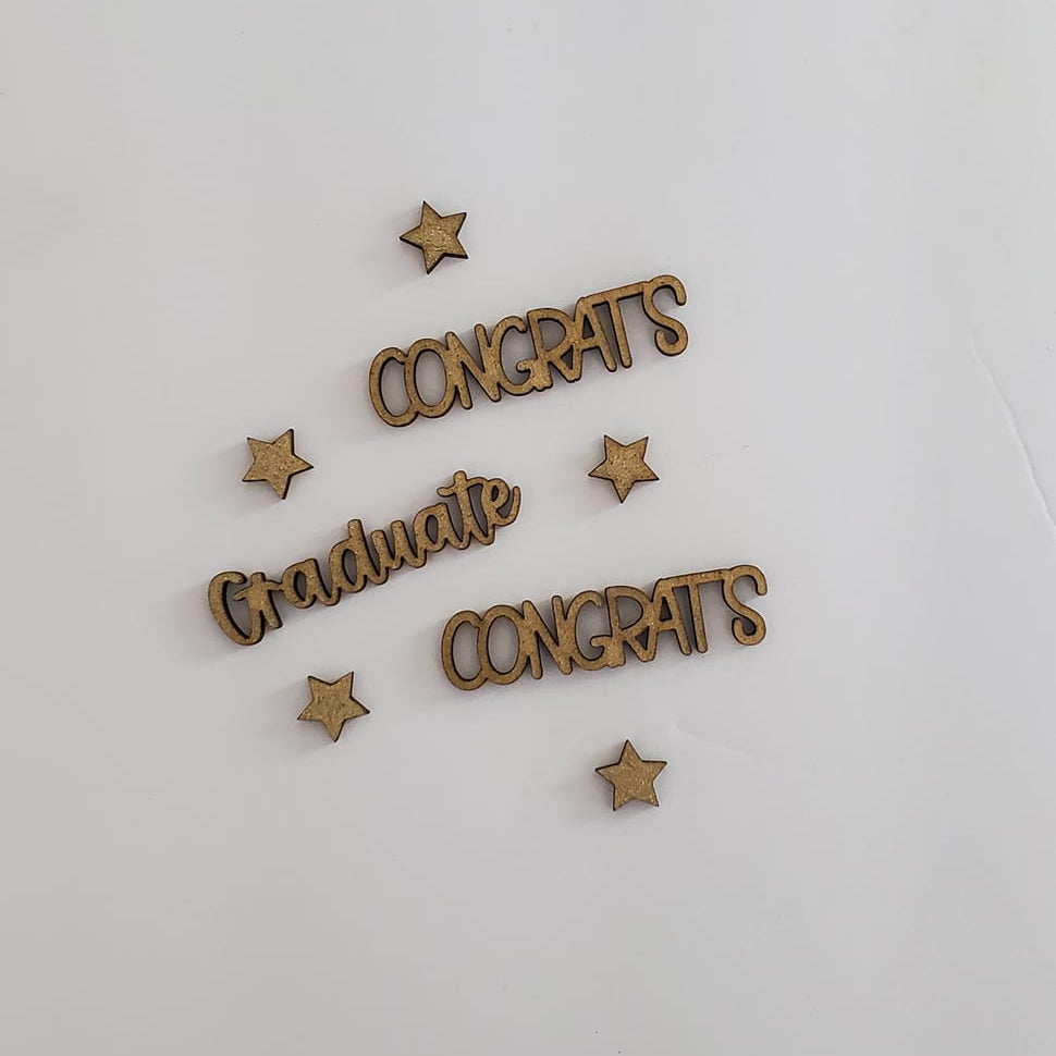 Graduation Confetti – Pre-Made Words, Laser Cut Wood Table Scatter