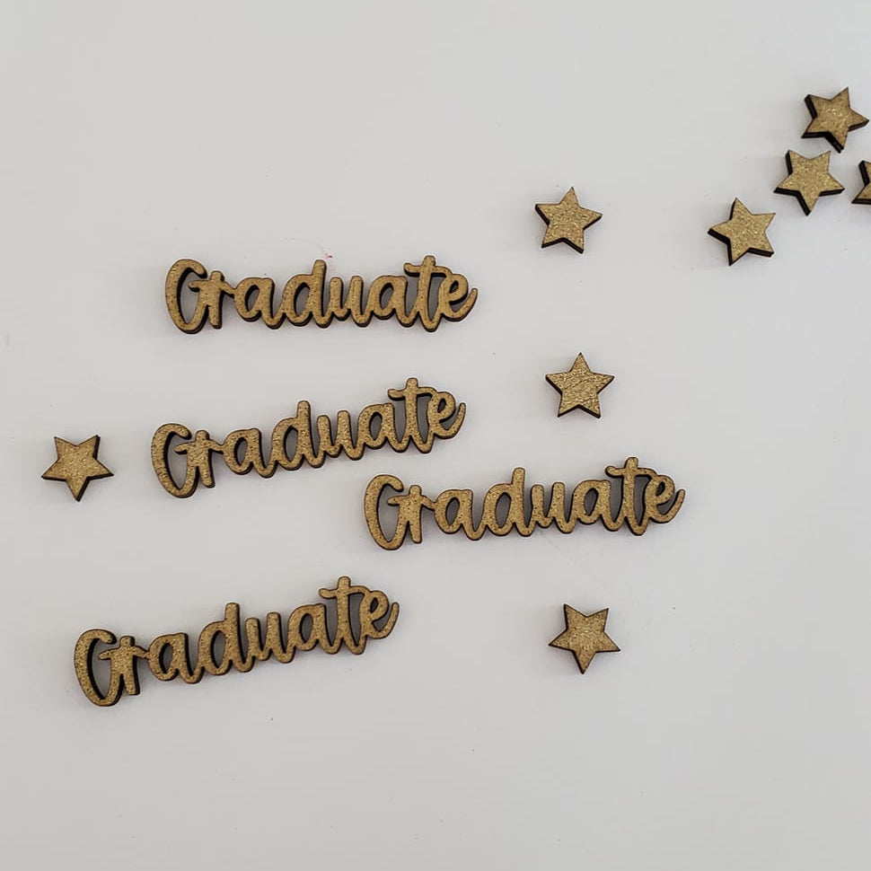Graduation Confetti – Pre-Made Words, Laser Cut Wood Table Scatter