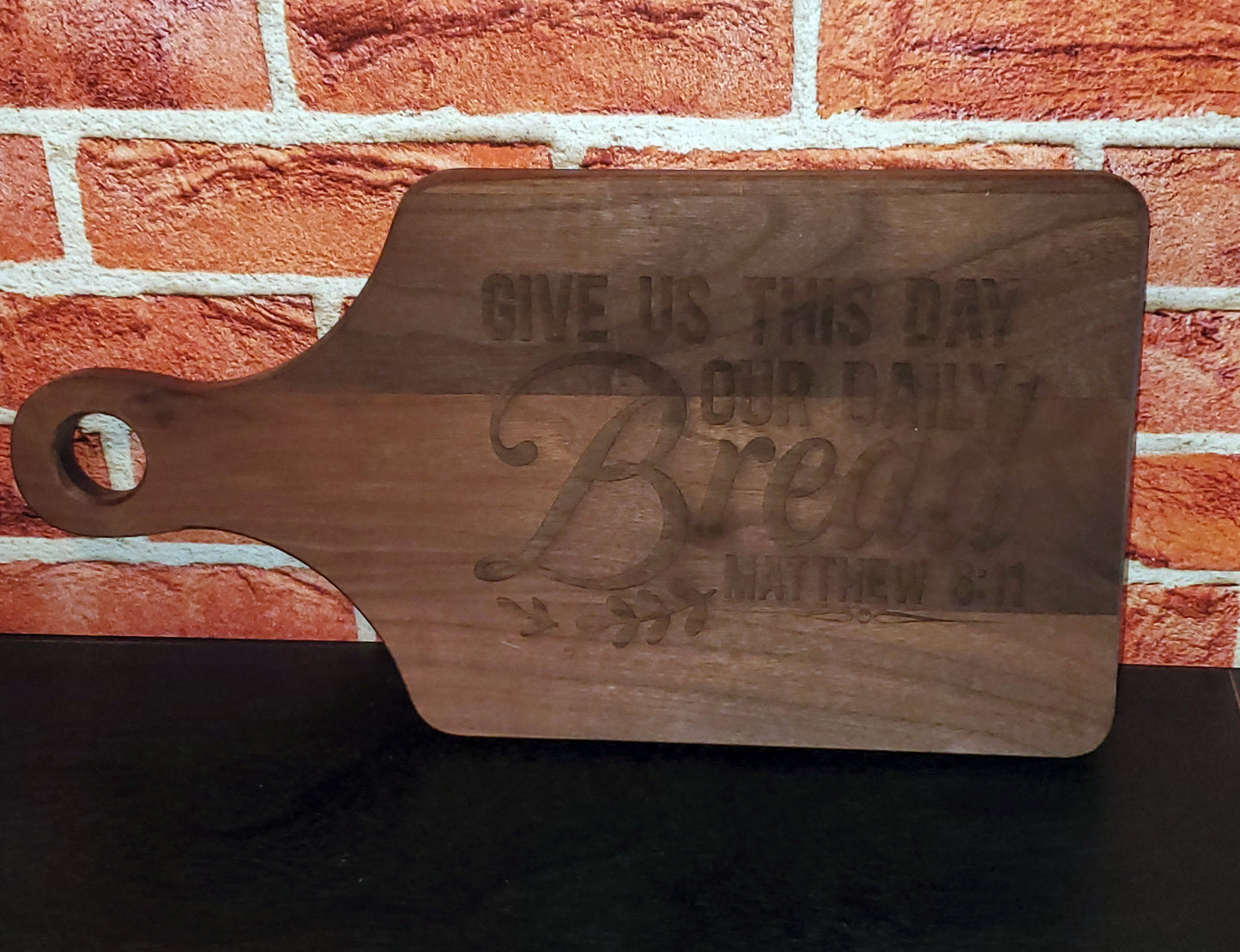 Engraved Cutting Board – “Give Us This Day Our Daily Bread” (13.5" x 7")