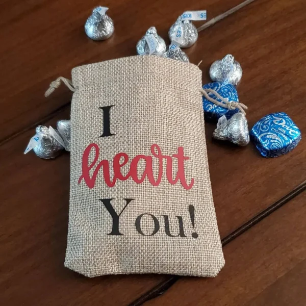 I heart You! Burlap Goodie Bags