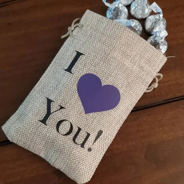 I heart(icon) You! Burlap Goodie Bags